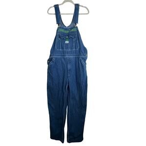 Liberty Denim Bib Overalls Blue Green Zipper Pocket Workwear Unisex 36x32